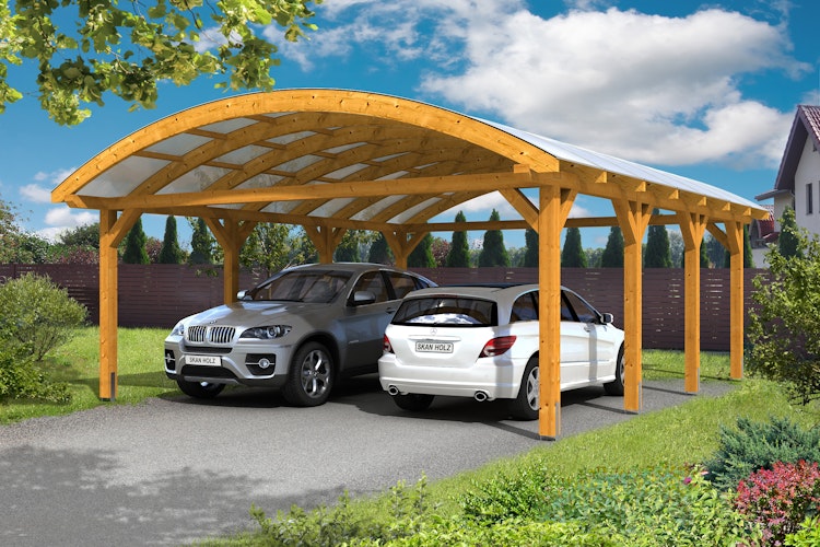 Skan Holz Franken - Bogendach Doppelcarport aus Leimholz Breite 635 cm