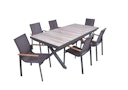 Vorschaubild Garden Pleasure Gartenmöbel Set RANA / SILEA 03, Tisch 200 x 100 + 6 Stapelsessel, Alu Anthrazit / Keramik Silbereiche / Kunststoffgewebe Dunkelgrau