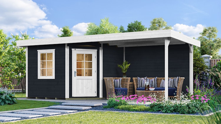 Weka Blockbohlen Saunahaus Salo 2 (mit 303 cm Anbau) inkl. Elementsauna 28/68 mm