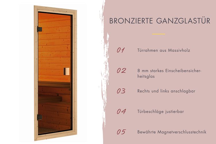 Karibu Sauna Valida (Fronteinstieg) - 28 mm Massivholz Aktionssauna 230 Volt Plug & Play