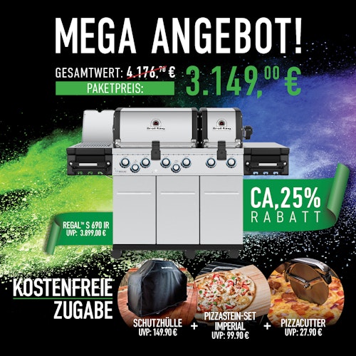 Broil King Gasgrill REGAL S 690 PRO IR inkl. Schutzhülle, Pizzastein-Set und Pizzaschneider