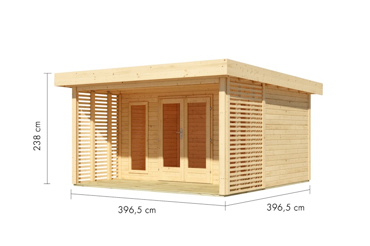 Karibu Gartenhaus Chione - 38 mm mit Terrasse & erhöhter Schneelast (185 kg/m²)