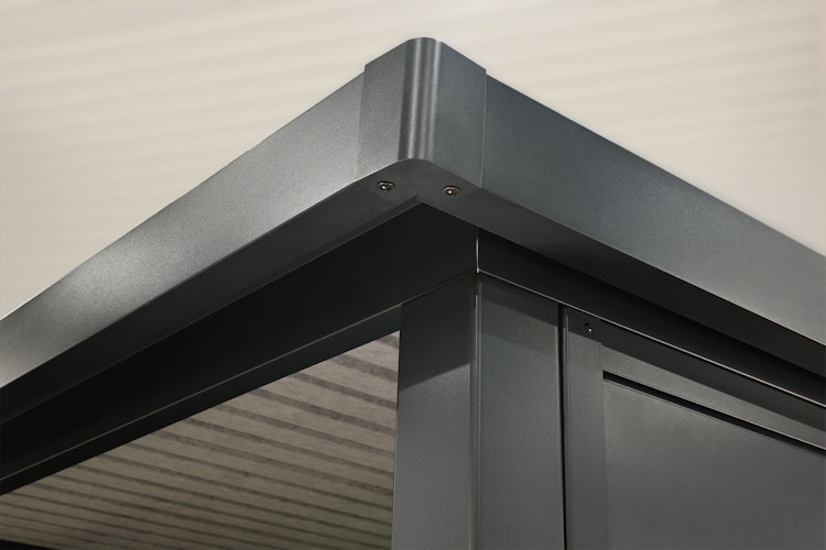 Wolff Finnhaus Premium Metall Gartenhaus Thorin 6030 Anthrazit inkl. 300 cm Anbaudach