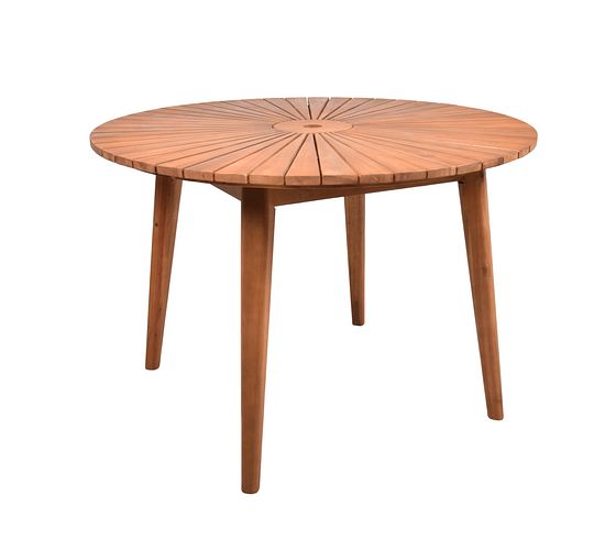 Garden Pleasure Tischgruppe FREMONT / BREST, Tisch Ø 110 + 4 Sessel, Akazie / Kubu Rattan / Kissen 100 % Polyester