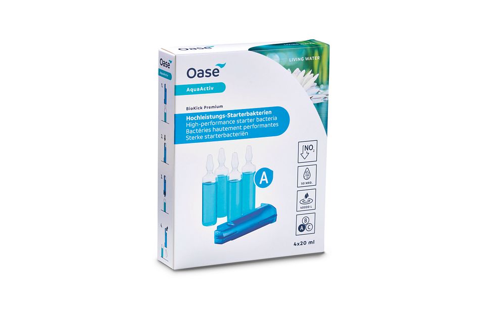 OASE AquaActiv BioKick Premium Lot De 4 Ampoules - Bactéries Filtrantes Hautement Concentré Pour Étang 40 000 L