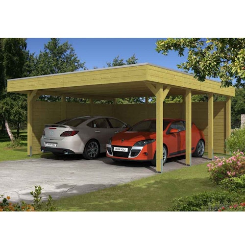 Skan Holz Carport Friesland 557x555 cm inkl. Rück- und Seitenwände Sparset 3