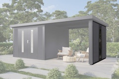 Wolff Finnhaus Seiten-/ Rückwand 30 mit Fenster WPC Anthrazit (für Anbaudach)Zubehörbild