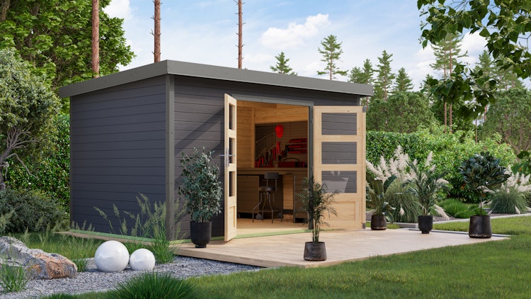 Karibu Metall-Holzgartenhaus Hybridhaus Pluto A/B/C/D - 28 mm/0,5 mm