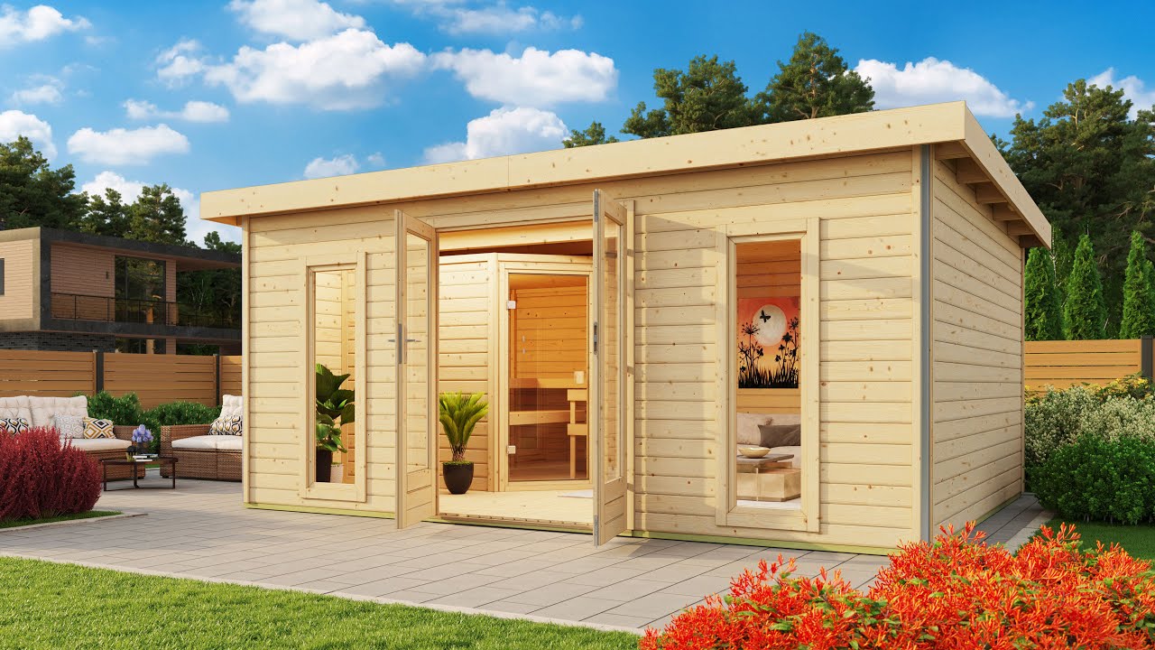 Karibu Saunahaus Mainburg 2 mit Vorraum - 38 mm inkl. gratis Sauna-Zubehörset im Wert von 234,94 €