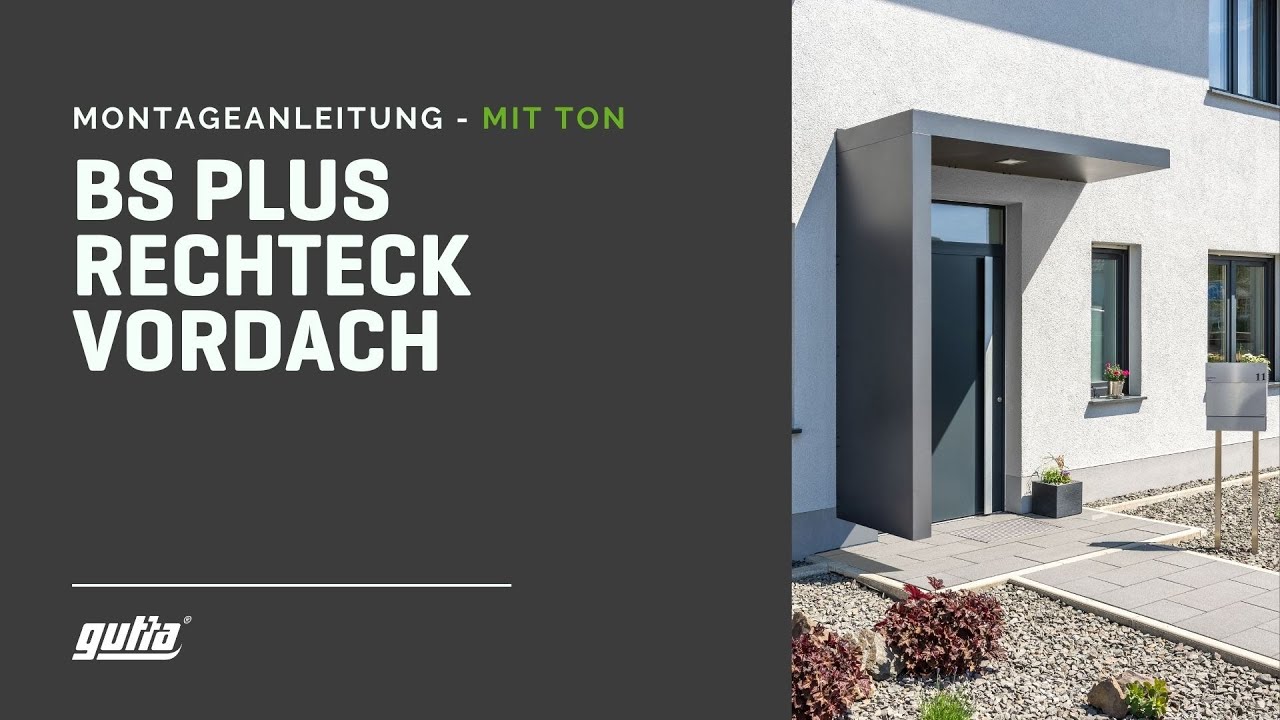 Gutta Rechteckvordach BS Plus XL 250 Sonderfarbe und Sondermaß mit Pfosten, Seitenteil & Briefkasten (neues Modell)