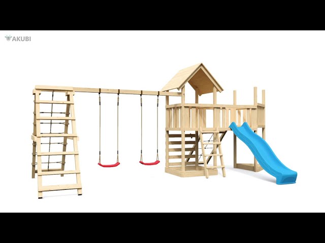 Akubi Kinderspielturm Lotti inkl. Anbauplattform, Rutsche und Kletterwand