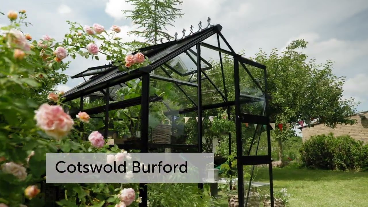 Halls Gewächshaus Blockley 8,1 m² / 9,7 m² / 11,3 m²  - Schwarz mit 3 mm Sicherheitsglas  inkl. integrierten Fundamentrahmen