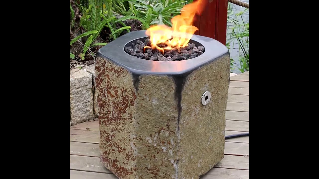 Gardenforma Gas Feuerstelle Derby aus Basalt Naturstein schwarz/braun