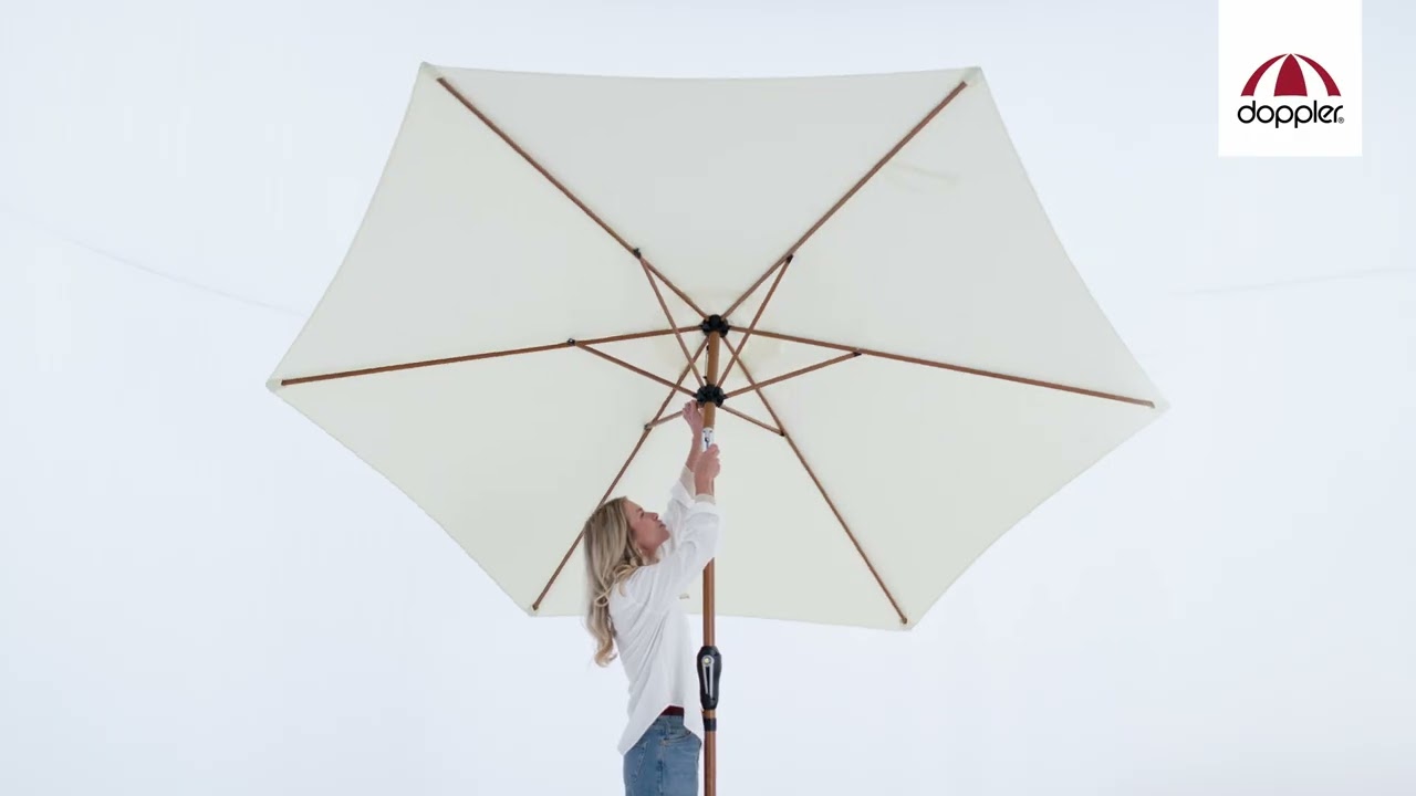 doppler Mittelmastschirm LIFE Woodstyle 305 Lift, Aluminium Holzoptik / 100 % Polyester 180 g/m² 