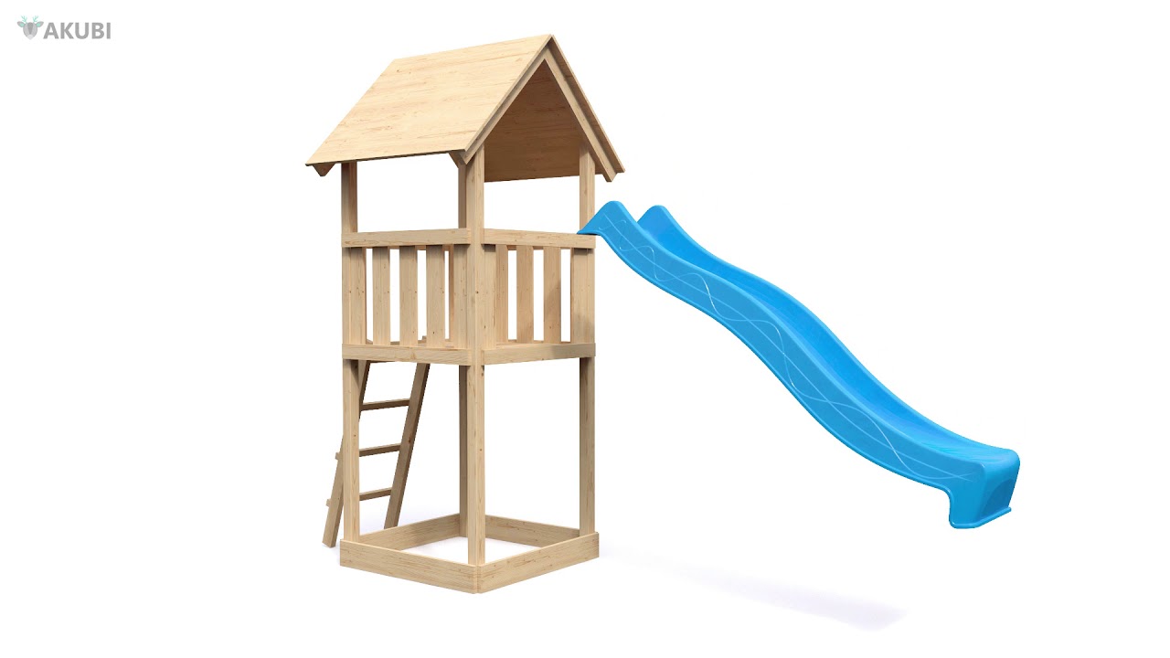 Akubi Kinderspielturm Lotti inkl. Anbauplattform, Rutsche und Kletterwand