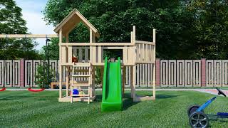 Akubi Kinderspielturm Lotti inkl. Anbauplattform, Rutsche und Kletterwand