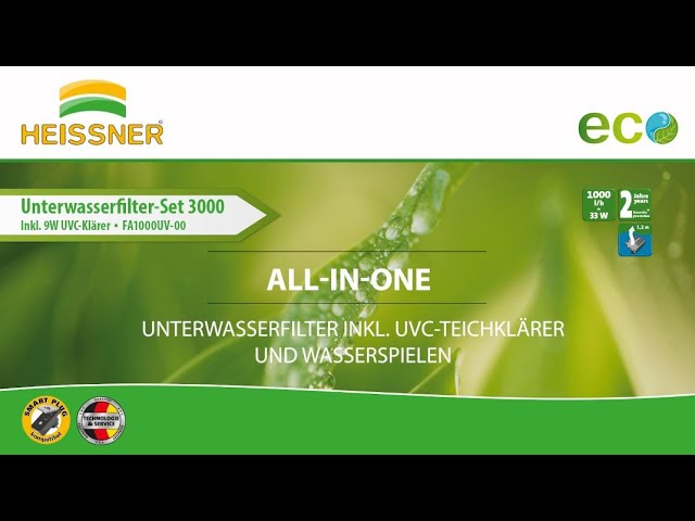 Heissner SMARTLINE Unterwasserfilter-Set mit Wasserspielpumpe - 1000L/h - 9W UVC (FA1000UV-00)