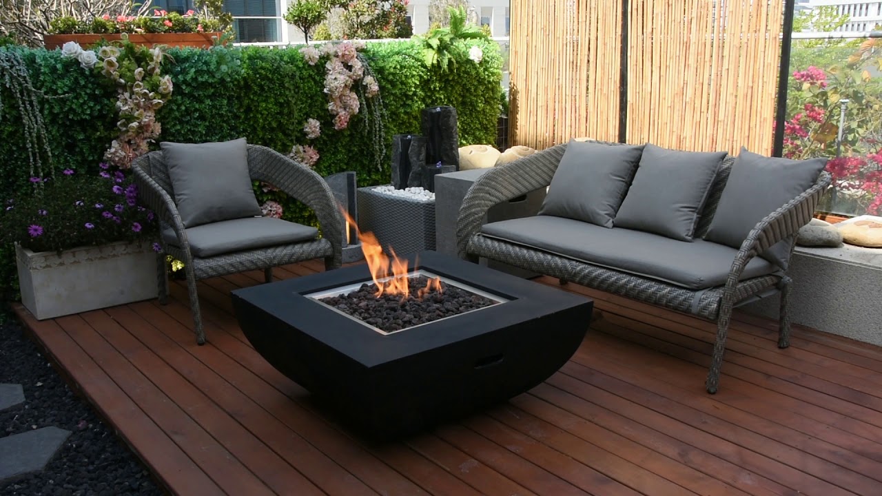 Gardenforma Gas Feuerstelle Itasy, Beton-Optik schwarz, aus Faserbeton