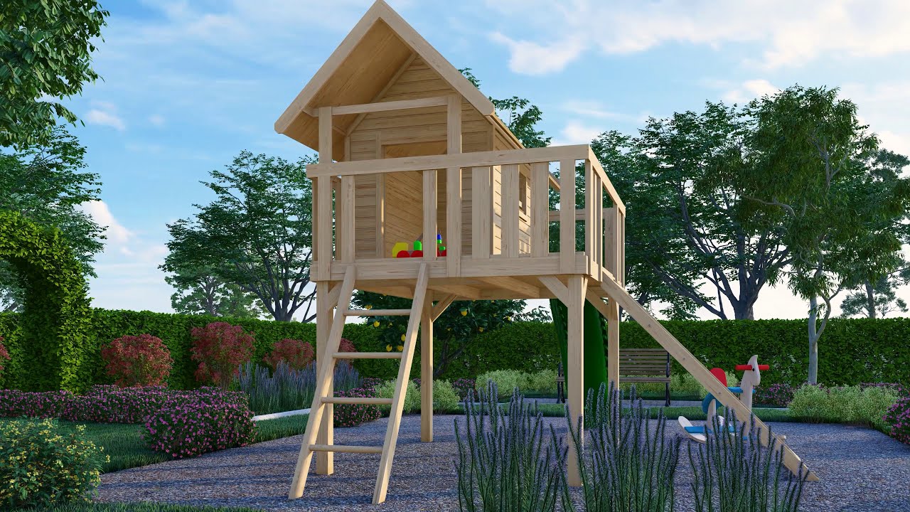 Akubi Stelzenhaus Fidel mit Satteldach inkl. Wellenrutsche