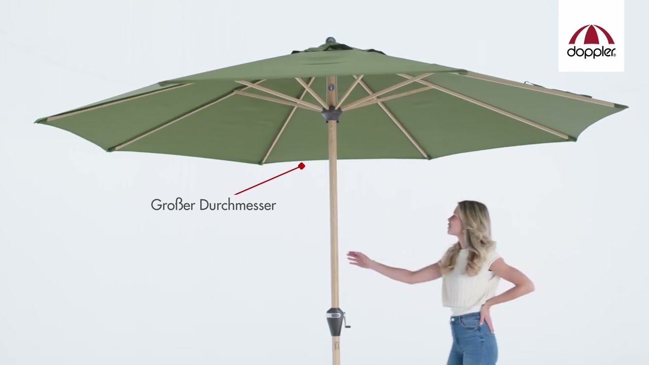 doppler Mittelmastschirm ALU WOOD 350, Aluminium Esche-Optik / 100 % Polyester 180 g/m²