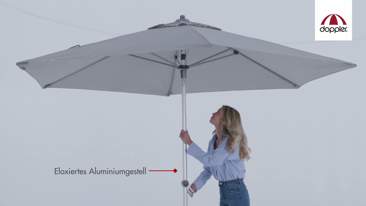 doppler Mittelmastschirm EXPERT 320 Auto-Tilt, Aluminium Silber / 100 % Polyester 180 g/m²