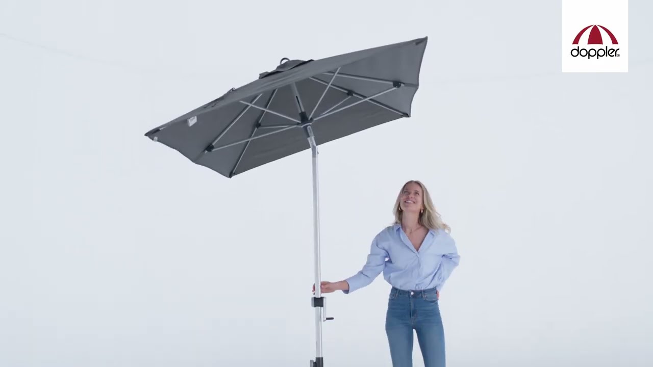 doppler Mittelmastschirm EXPERT 220 x 140 Auto-Tilt, Aluminium Silber / 100 % Polyester 180 g/m²